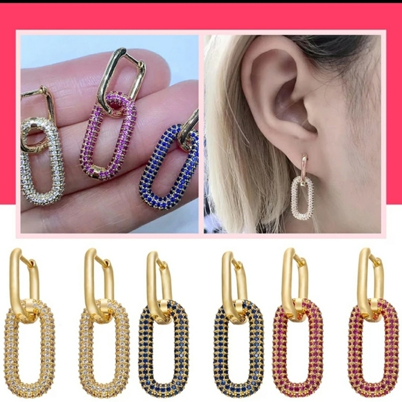 New 18k WGP Trendy Micro Pave Drop Earrings - Picture 2 of 3